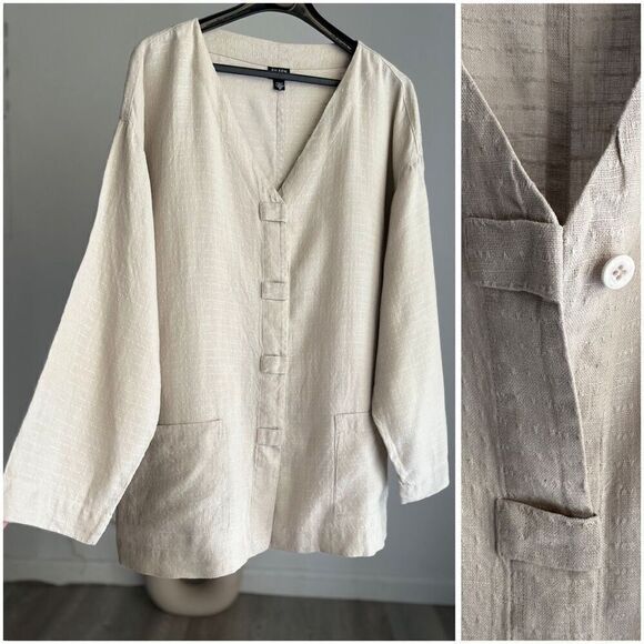 Eileen Fisher 100% Linen Oversized Lightweight Jacket Shacket Stone - Picture 2 of 5